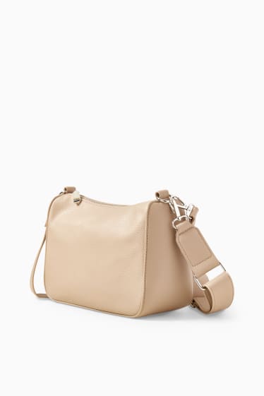 Damen - Umhängetasche mit abnehmbarem Taschengurt - Lederimitat - beige