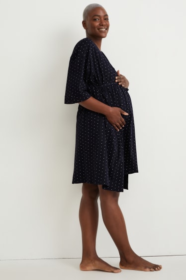 Donna - Set - camicia da notte per allattamento e vestaglia - a pois - blu scuro