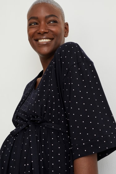 Donna - Set - camicia da notte per allattamento e vestaglia - a pois - blu scuro
