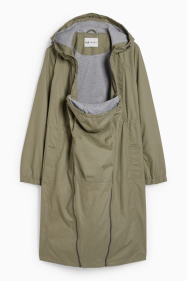Women - Maternity parka with hood and baby pouch - khaki