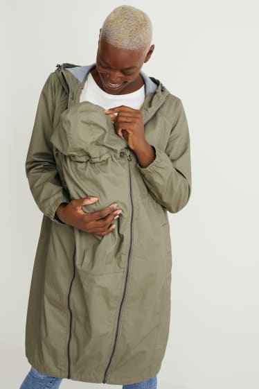 Women - Maternity parka with hood and baby pouch - khaki