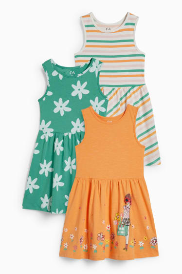 Kinderen: meisjes - Set van 3 - jurk - oranje