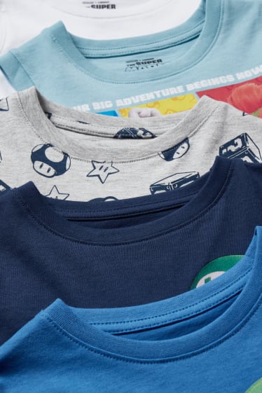 Kinder Jungen - Multipack 5er - Super Mario - 2 Tops und 3 Kurzarmshirts - dunkelblau