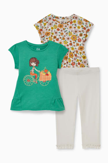 Kinder - Set - 2 Kurzarmshirts und Leggings - 3 teilig - grün