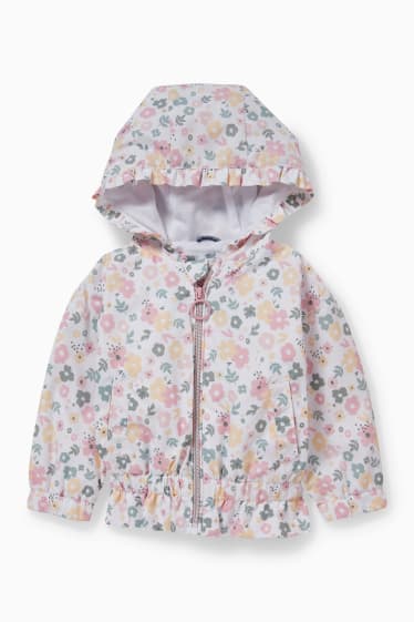 Baby: meisjes - Babyjas met capuchon - gebloemd - crème wit