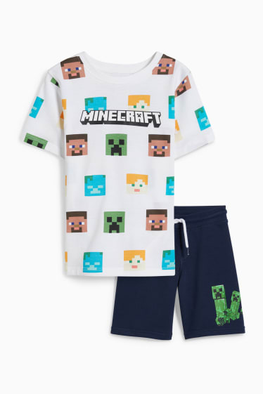 Kinder - Minecraft - Set - Kurzarmshirt und Sweatshorts - 2 teilig - weiss