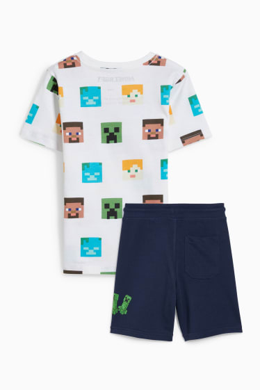 Bambini - Minecraft - set - t-shirt e shorts in felpa - 2 pezzi - bianco