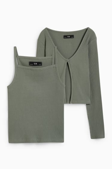 Enfants - Ensemble - débardeur et gilet en maille - 2 pièces - vert