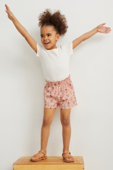 Enfants filles - Short en jean - à fleurs - rose