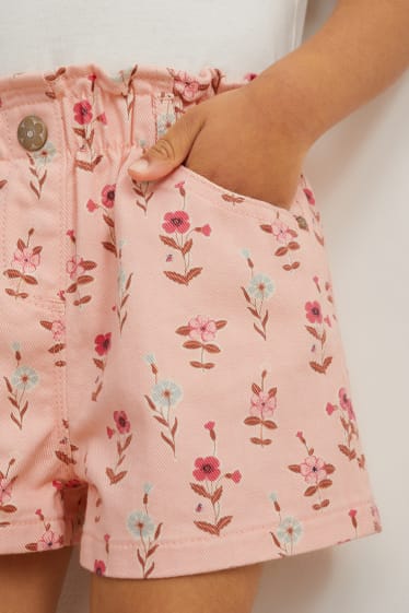 Enfants filles - Short en jean - à fleurs - rose