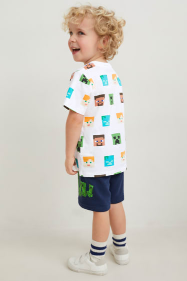 Kinder - Minecraft - Set - Kurzarmshirt und Sweatshorts - 2 teilig - weiss