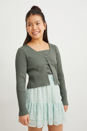 Copii - Set - top și cardigan tricotat - 2 piese - verde