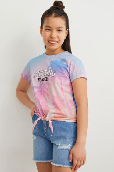 Niños - Camiseta de manga corta con detalle de nudo - rosa