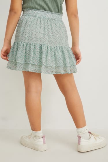Enfants filles - Jupe - à fleurs - vert menthe