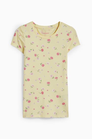 Dámské - CLOCKHOUSE - tričko - s květinovým vzorem - světle žlutá