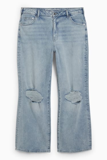 Women - CLOCKHOUSE - wide leg jeans - high waist - denim-light blue