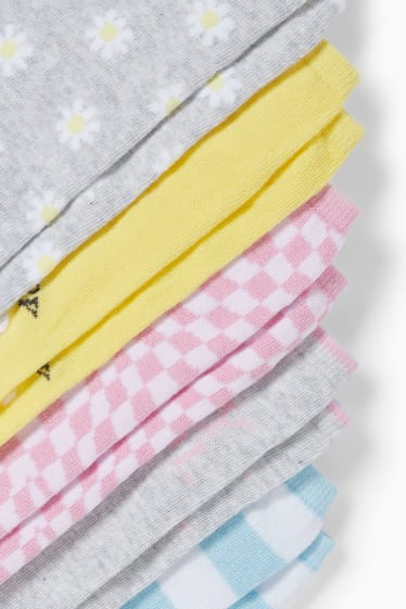 Niños - Pack de 5 - margaritas - calcetines tobilleros con motivo - amarillo
