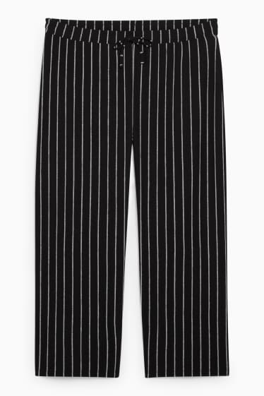 Femei - Pantaloni de stofă - talie înaltă - wide leg - cu dungi - negru