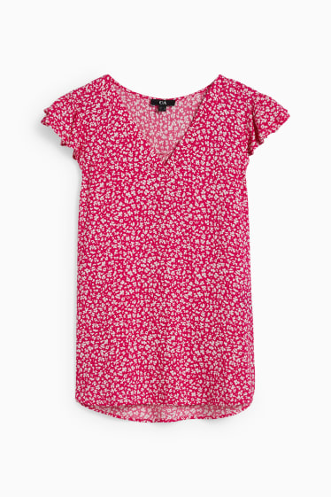 Donna - Blusa - a fiori - rosa scuro