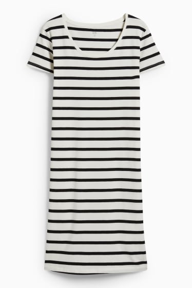 Damen - Basic-T-Shirt-Kleid - gestreift - weiß / schwarz