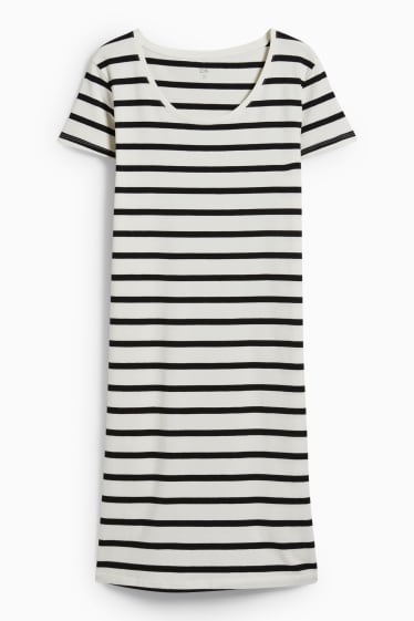 Dames - Basic-T-shirtjurk - gestreept - wit / zwart