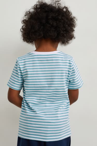 Kinderen: jongens - Super Mario - T-shirt - gestreept - wit / lichtblauw