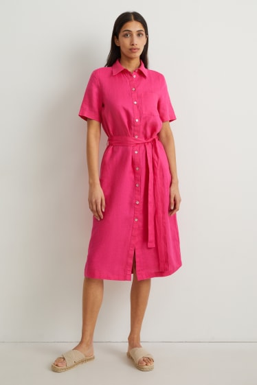 Dámské - Lněné halenkové šaty - růžová