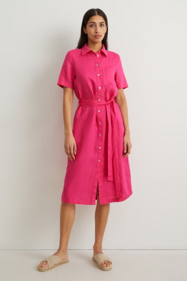 Women - Linen shirt dress - pink