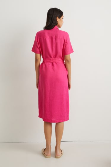 Dámské - Lněné halenkové šaty - růžová