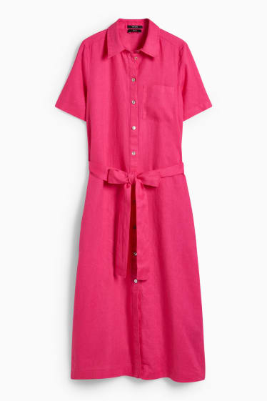 Women - Linen shirt dress - pink