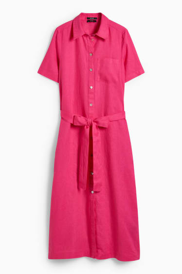 Mujer - Vestido camisero de lino - fucsia