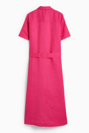 Donna - Vestito a blusa di lino - fucsia