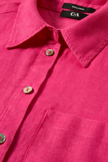 Donna - Vestito a blusa di lino - fucsia