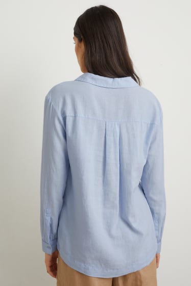 Dames - Blouse - linnenmix - lichtblauw