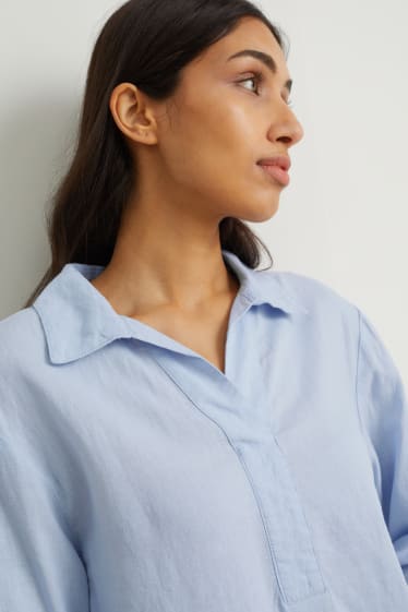 Dames - Blouse - linnenmix - lichtblauw