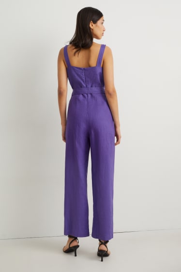 Dames - Linnen jumpsuit - paars