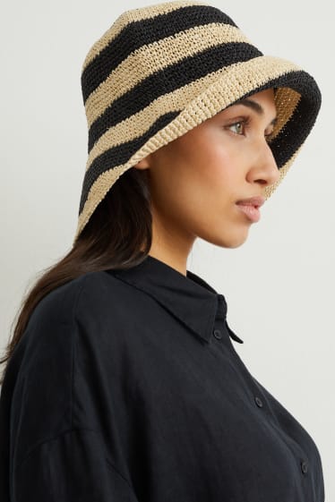 Women - Straw hat - striped - light beige