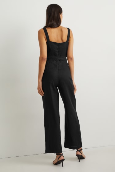 Dames - Linnen jumpsuit - zwart