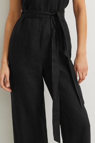 Dames - Linnen jumpsuit - zwart