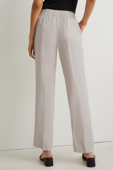 Donna - Pantaloni in lino basic - vita media - regular fit - beige chiaro