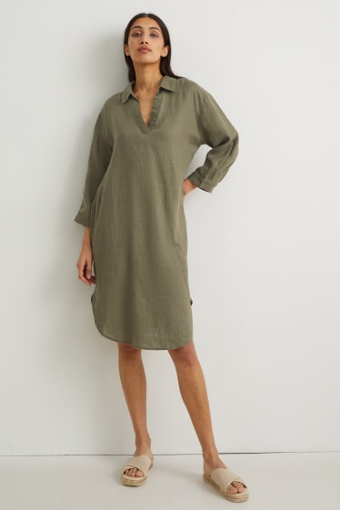 Femmes - Robe de lin - vert foncé