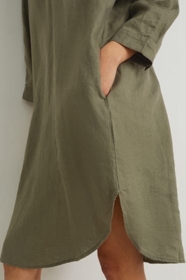 Femmes - Robe de lin - vert foncé
