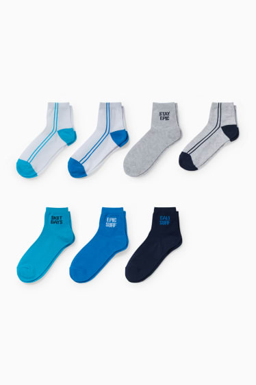 Kinder - Multipack 7er - Schriftzug - Socken mit Motiv - blau