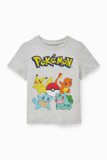 Dětské - Pokémon - tričko s krátkým rukávem - světle šedá-žíhaná