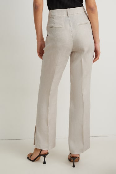 Dámské - Business lněné kalhoty - high waist - straight fit - světle béžová