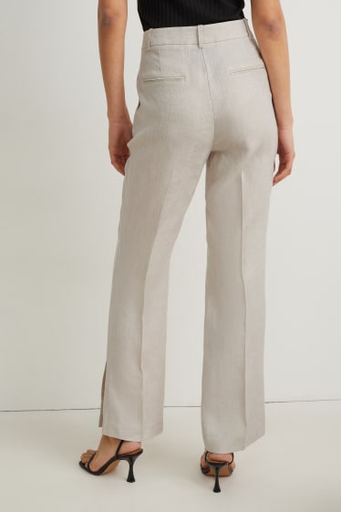 Femmes - Pantalon de lin de bureau - high waist - coupe droite - beige clair