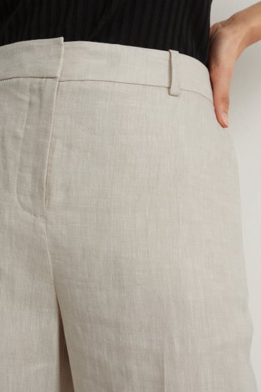 Kobiety - Lniane spodnie biznesowe - wysoki stan - straight fit - jasny beż