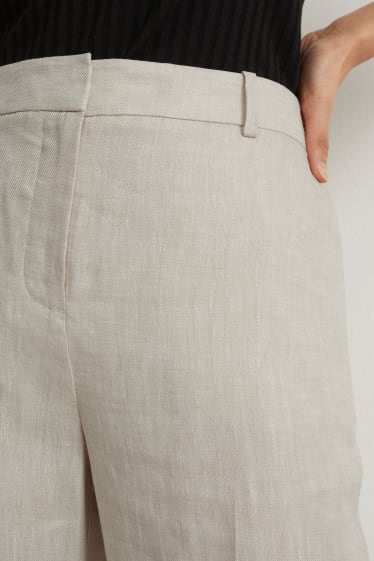 Femmes - Pantalon de lin de bureau - high waist - coupe droite - beige clair