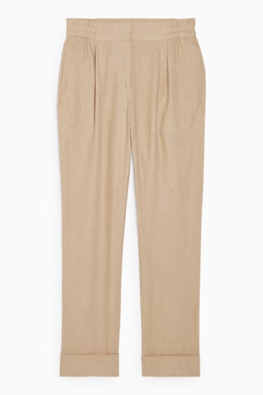 Femmes - Pantalon de toile - high waist - tapered fit - lin mélangé - beige