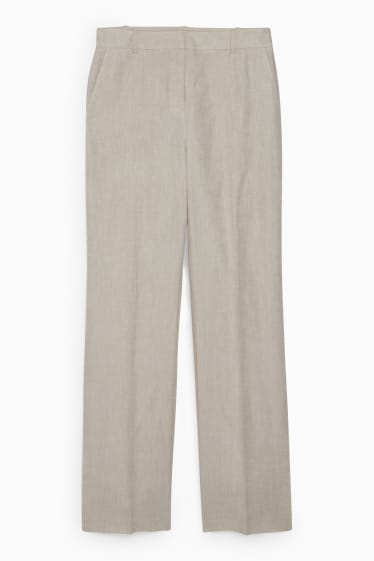 Femmes - Pantalon de lin de bureau - high waist - coupe droite - beige clair